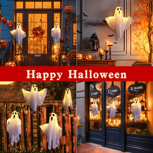 Spooky Halloween leuchtende Geist hängende Lichter für Hof Garten Tür Party Deko - Bild 16 von 20