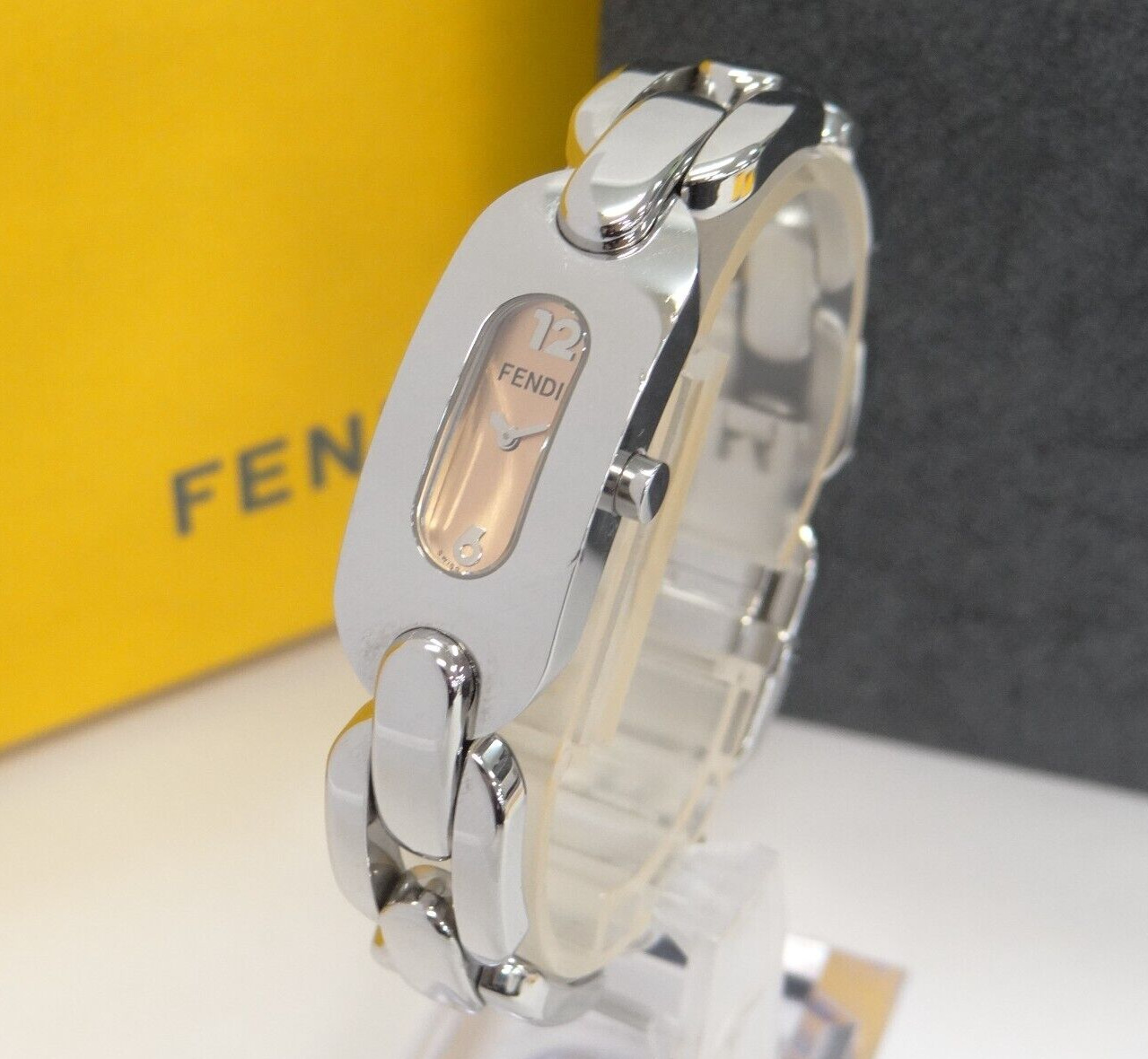 FENDI Quartz Ladies Watch 3400L Silver Pink Battery Replaced w/Box 64210280500 2