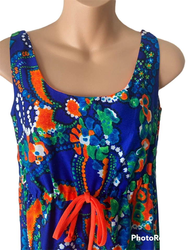 Maxi Vestido Largo Hawaiano Floral Vintage Sears Sin Mangas Vaina Cintura Imperio 8 Foto 3 de 4