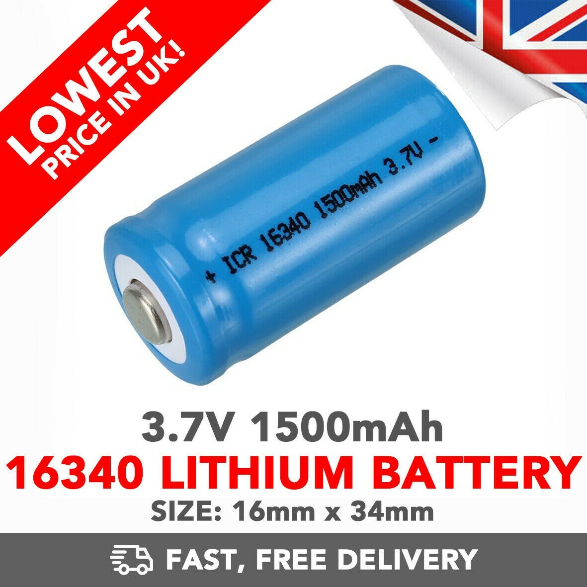 16340 Lithium Cell Rechargeable Battery 3.7v 1300mAh CR123A + Device