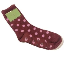 NWT Kate Spade Soft Fuzzy No Slip Grip Wine Crew Socks One Size 2 pack