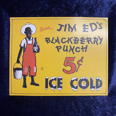 Vintage Werbe-Schild JIM ED'S BLACKBERRY PUNCH BLECHSCHILD ca. 40,5 cm x 32,5 c