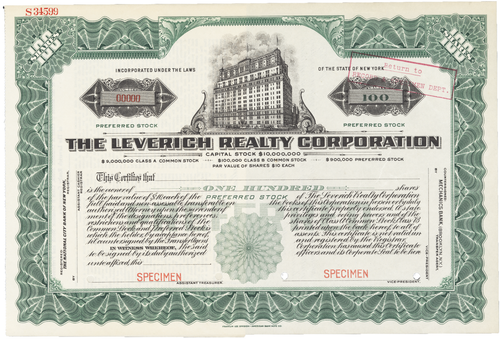 The Leverich Realty Corporation, Stock Certificate.