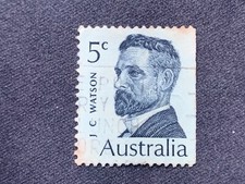 1969 AUSTRALIA AUSTRALIAN PRIME MINISTERS 5C J C WATSON BOOKLET STAMP - USED