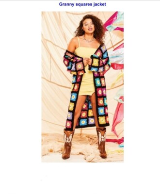 HÄKELANLEITUNG hübsche lange Granny Square Jacke DK Garn 6/12- 22/28 (XS- 2XL) 2