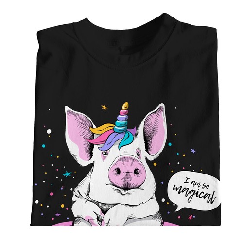 1Tee Damen T-Shirt Loose Fit I am so Magical Pig Ballerina Einhorn - Bild 4 von 5