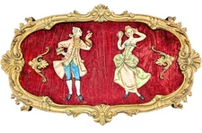 Vtg Colonial FONTANINI Depose Italy Art Red Velvet Wall Hanging Empire Plaque