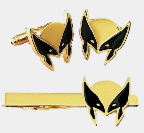 Marvel Comics Wolverine Mask Logo Metal Enamel Cuff Link & Tie Clip Set - Picture 2 of 2
