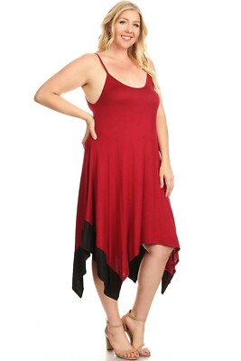 New Women Plus Size Red Black Handkerchief asymmetrical hem Dress Size XL  1X 2X | eBay