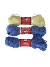 3 Skeins Aunt Lydias Heavy Rug Yarn 70 Yds Each  National Blue and Lt Yellow