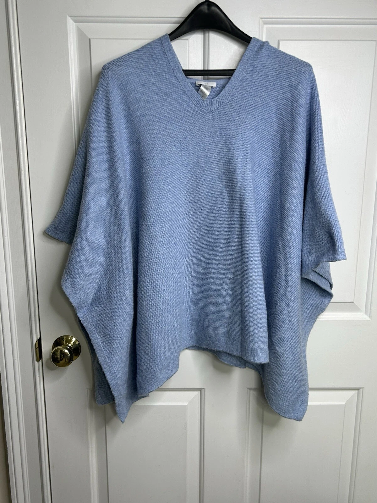 J Jill Knit Poncho Sweater + Hood Womens S-L Light Blue Acrylic Blend Boho BEACH