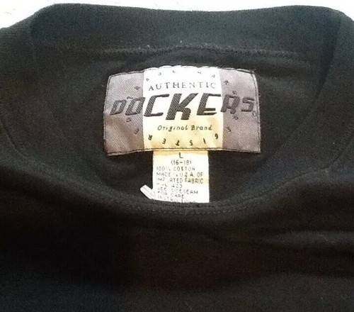 Dockers Authentics Large (16-18) Crew Neck T-Shirt Tee Black Solid W/Logo - Picture 5 of 8
