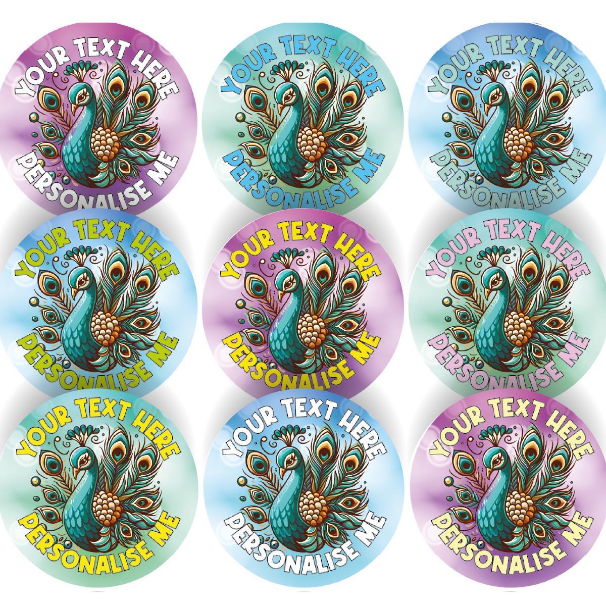 144 Personalised Peacock Bird 30mm Reward Stickers