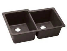 Elkay Quartz Luxe 33x20.5x9.5" Offset Double Bowl Undermount Sink - Chestnut