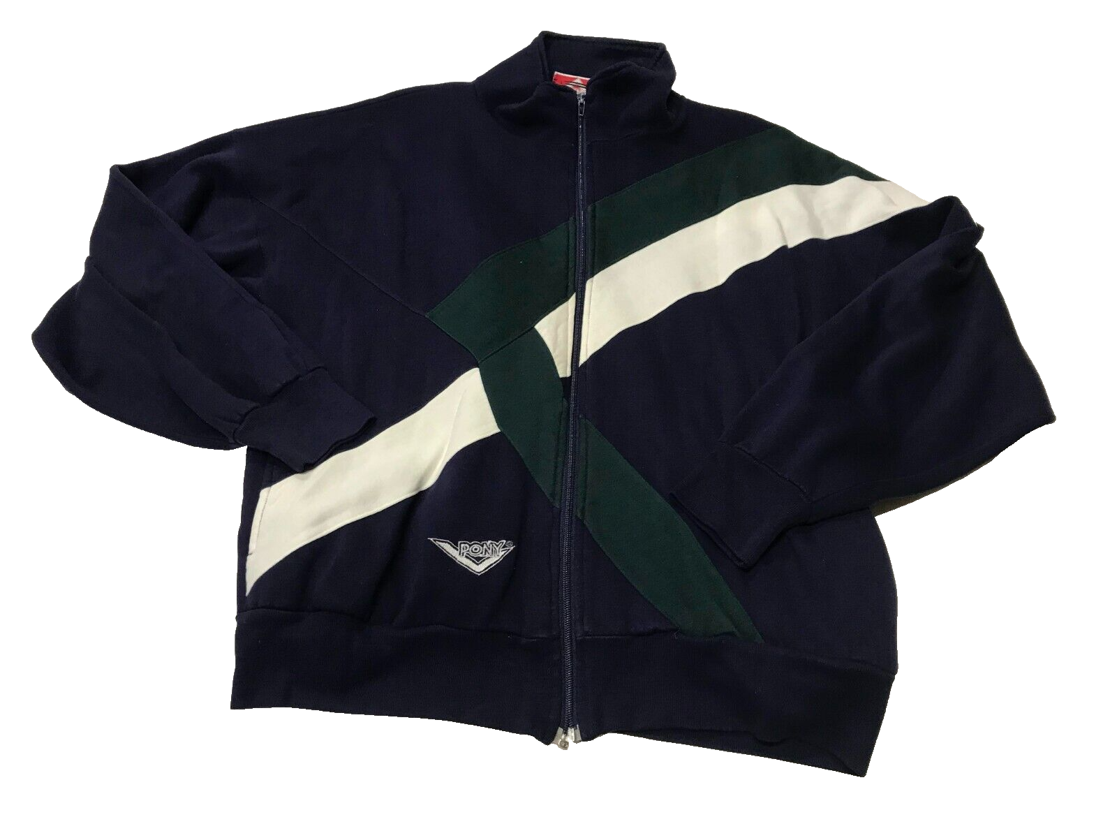 Felpa vintage anni 80 pony full zip blu uomo taglia XL