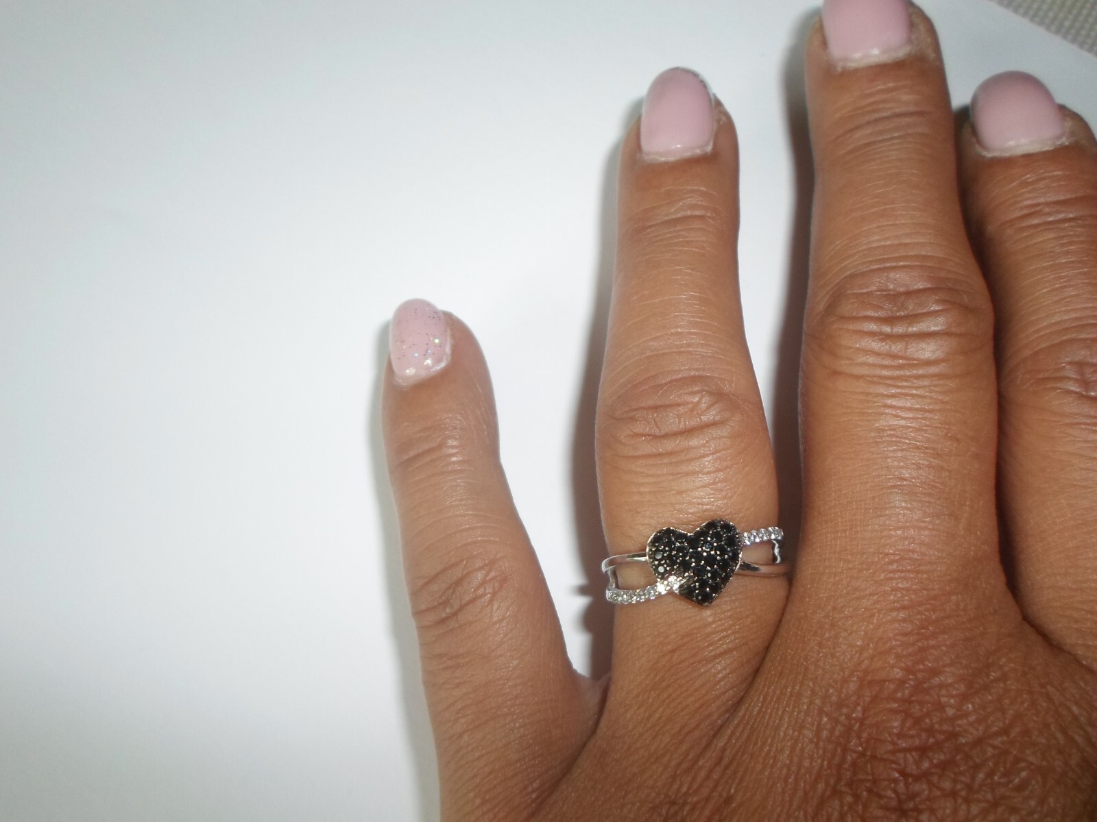 solid silver ring, cross, heart, black and white … - image 3