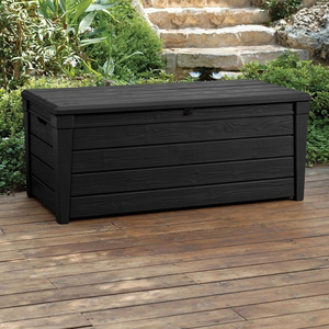 Keter Brightwood Plastic 120 Gallon Deck Box Storage ...