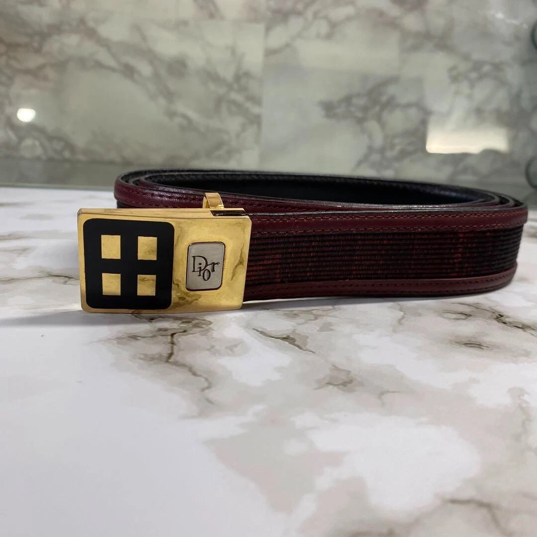 Ceinture cuir logo Christian Dior bordeaux B352