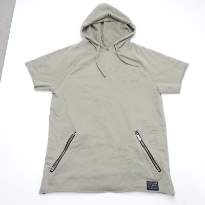 Marc Ecko Cut & Sew Hoodie Men's Small Raglan Short Sleeve Distressed Pullover