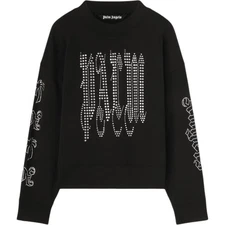 Palm Angels Gothic Studded Long Sleeve Crew Neck Pullover Sweatshirt