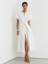 Reiss Womens Ivory Cotton blend A line Midi Dress Size 16