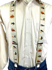 New, Men's, Flies on Khaki, XL, 1.5", Adj. Suspenders / Braces, Made in the USA