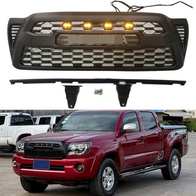 Front Grille with 4 LED Light For Tacoma 2005-2011 Bumper Mesh Grill Matte Black