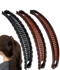 3Pack One Black And Two Brown Large Banana Clips Fish Clips Long Hair Clips 