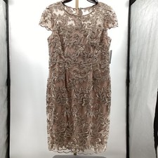 Alex Evenings Floral Embroidered Cap Sleeve Midi Sheath Dress in Taupe Size 8P