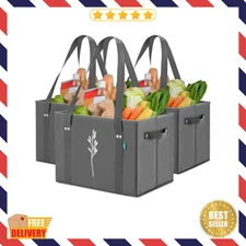 3pcs Reusable Grocery Bags Heavy Duty Foldable Shopping Totes Long Handles 65lbs
