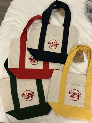 Trader Joe's Mini Canvas Tote Bag Set Of 4 Red Blue Green Yellow