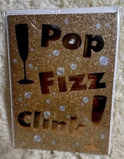 Papyrus New Year's Card Gold Glitter Encrusted Big Bling Jewels Pop Fizz Clink