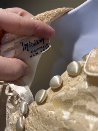 Vintage 1940s Miriam Originals New York Cream Wedding Dress Button Back Lace S? - Picture 20 of 22