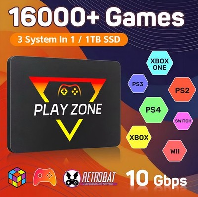 PlayZone 1TB Retro Gaming SSD 16000+ Games Xbox Switch PS4 PS3