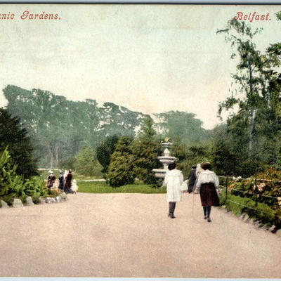 #ad #ad c1910s Belfast Northern Ireland Postcard Botanic Gardens Fountain Women Walking $34.99