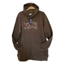 Ariat REAL Women Hoodie Sweatshirt Women Size XL Brown Real USA Flag Graphic NWT