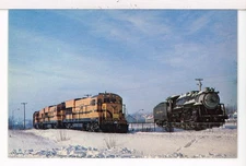 MEC Independence Class #407 Passes Pacific-type #470, Waterville ME 1976 Xmas PC