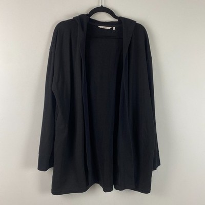 Soma Hooded Open Front Cardigan Size XL Black Stretch Cotton Blend