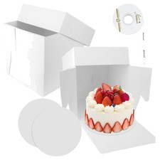 Tortenkarton Set - 2 Stück 30x30x20cm Weiß mit Tortenplatte und Aufklebern