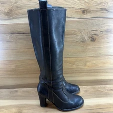 FRYE Villager Pull On Boots Womens 7 M Black Leather Tall Heeled
