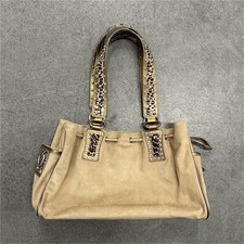 Kathy Van Zeeland Animal Print Studded Rhinestone Beige Suede Shoulder Bag