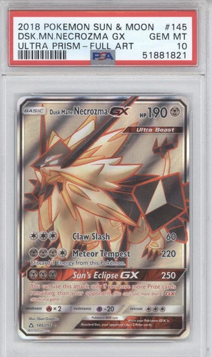 2018 Pokemon Sun & Moon Ultra Prism Dusk Mane Necrozma GX PSA 10 #145/156