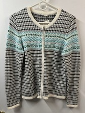 Nwt Talbots Women  s 100 Cotton Fair Isle Full Zip Cardigan Sweater Mp Nordic