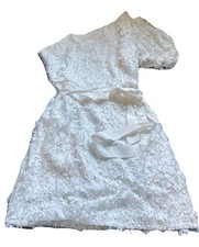 NWT Size 14 Adrianna Papell Ivory Floral Embroidered Dress 1 Sleeve -Ribbon Belt