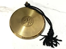 Vintage Pocket Watch Style Powder Compact Volupte Gold Tone Letter R  (#m10)