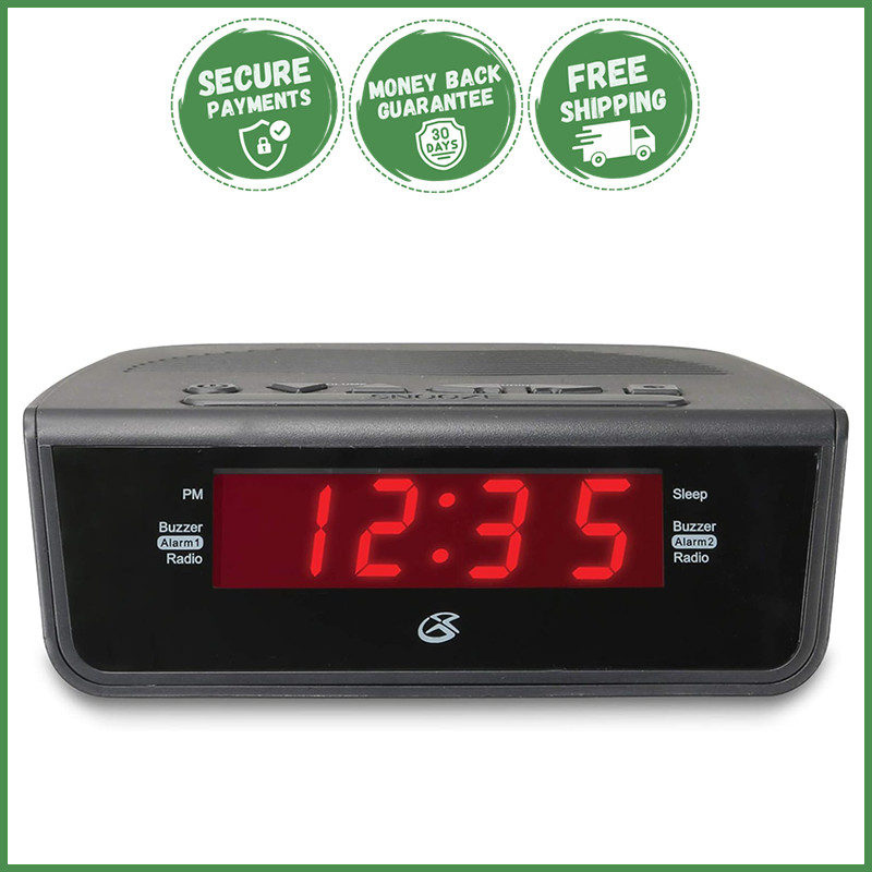 DUAL AM FM RADIO ALARM CLOCK LED DISPLAY Digital Bedside Timer Easy Read Screen