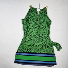 Michael Kors Women's Chained Halter Neckline Slip Midi Dress Fern Print Sz M 
