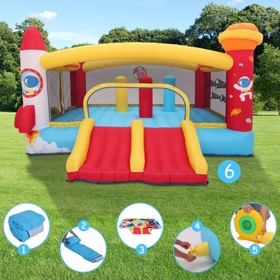 Kids Space Rocket Theme Bounce House Inflatable Bouncer Castle with  Punching Bag