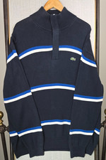 LACOSTE LIVE Mens Size XL Cotton 1/4 Zip Sweatshirt Sweater Blue Stripes