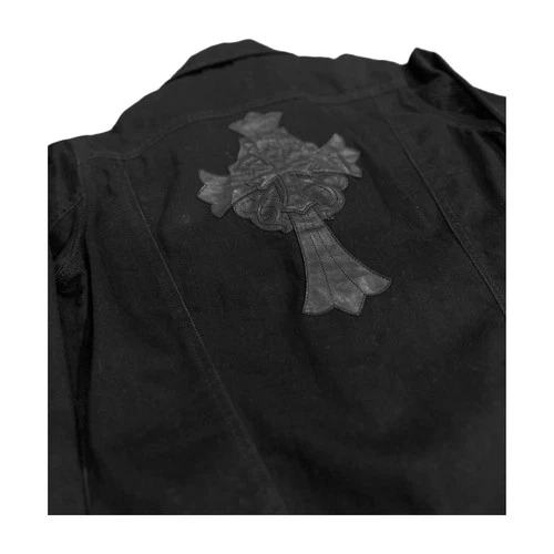 Chrome Hearts Black Denim Leather Cross Patch Trucker Jacket Size L image 4